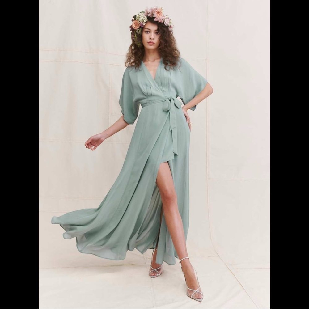 Reformation Winslow Sage Green Maxi Wrap Dress